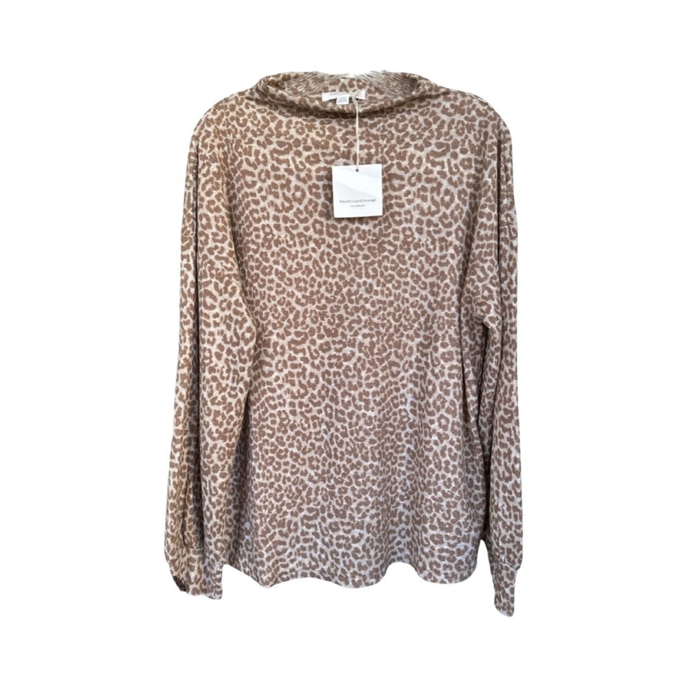 Beachlunchlounge Tanya Animal Print Pullover Mock Neck Long Sleeve NWT Size XS